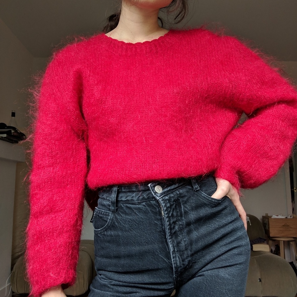 Vintage furry red wool sweater